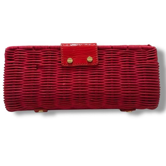 J.Crew Red Woven Straw Clutch Bag with Turnlock Closure - Picture 4 of 11